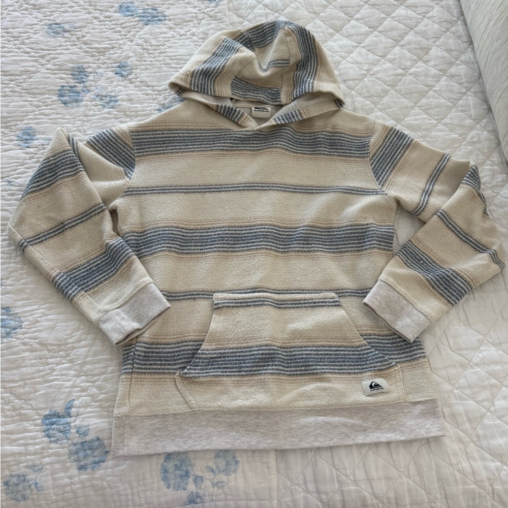 Quiksilver Boys Striped Hoodie - Cream, Gray and Blue